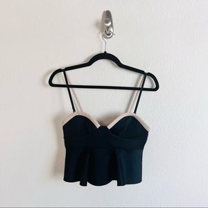 Beige & Black Scuba Peplum Bustier Corset Top